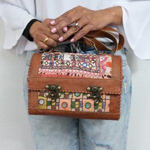 NWT genuine embroidered handmade leather bag